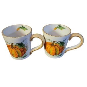 Maxcera Pumpkin Coffee large Mugs Set of 2 Handcrafted Fall Harvest Ceramic